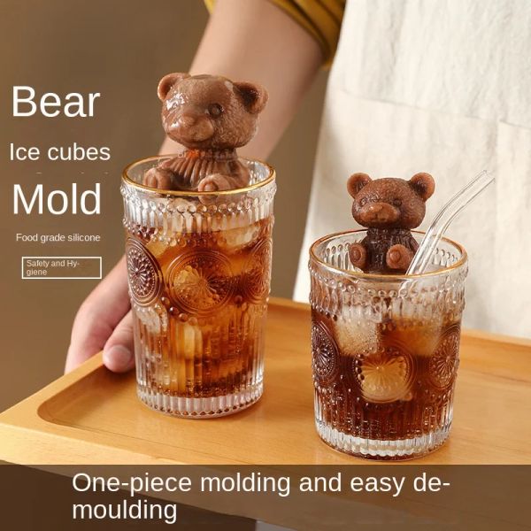 Ferramentas Little Bear Ice Cube Ice Maker Mold Silicone Grid Grid auto feito Modelo de urso de gelo, fabricando artefato molde de borracha macia