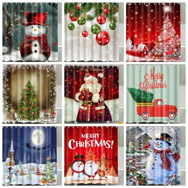 Banheiro impresso 3d de natal boneco de neve lavável cortina de chuveiro com 12 ganchos Papai Noel Ano Novo decoração 21 estilos