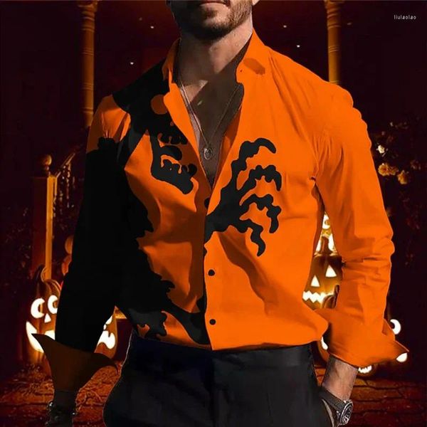 Camicie casual maschile 2024 T-shirt Halloween Abito di moda Trapazione Skull Skull Pumpkin Button Top Top Regalo comodo.