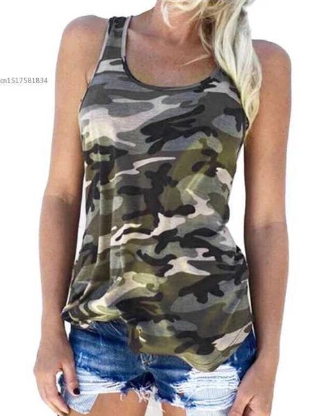 T-shirt femminile femminile da donna alla moda camuffato caglietta ultra-sottile abbigliamento militare stampato con mancorsi senza maniche guscio estivo casual tees blusa s-xl u2l2405