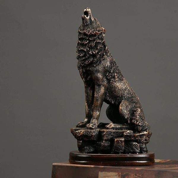 Sculture da lupo figurina tavolo ornamento in resina scultura per camino soggiorno casa