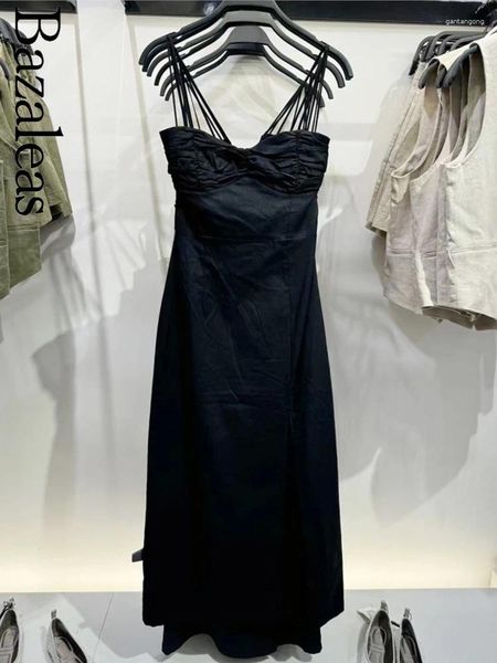 Abiti casual 2024 Festa Black Black Ruched Long Dress Woman sexy Midi Summer Spaghetti Cinghie Night