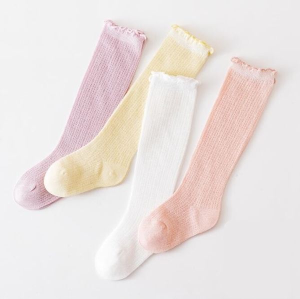 Летние детские носки для маленьких девочек кружевные вязаные вязаные длинные носки ins Дети Кружевание не скользящих чулок детская хлопчатобумажная нога