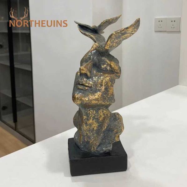 Dekorative Objekte Figuren Nordeuins Harz Vogel Figur Maske Figuren Vintage Golden Man Art Statue Office Tabletop Home Schlafzimmer Dekor Zubehör Objekte T24