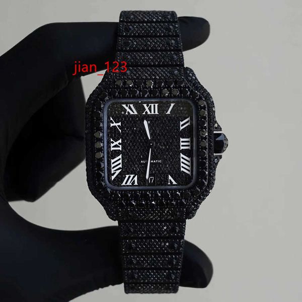 41 mm Diamond neri Dial romano completamente ghiacciato Moissanite Strumenti di diamante di qualità premium Sende per orologi indiani da esportatori indiani