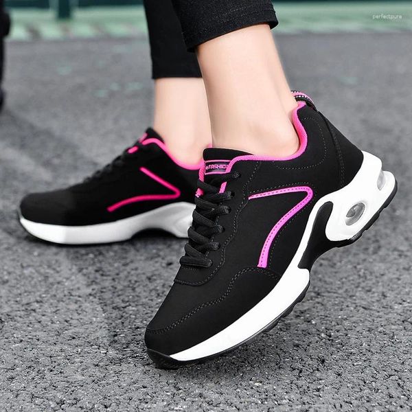 Sıradan Ayakkabı Siyah Platform Spor Ayakkabıları Kadınlar Süet Kış Kama Kadın Hava Yastık Yolu Çalışma Hafif Nefes Alabilir Spor Ayakkabı
