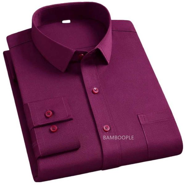 Camisas masculinas Camisas de trenó de longa camisas de outono Business Anti Wrinkle Slim Fit Solid Pink Pols Boletes roxos Banquetes Data do Banquet D240507