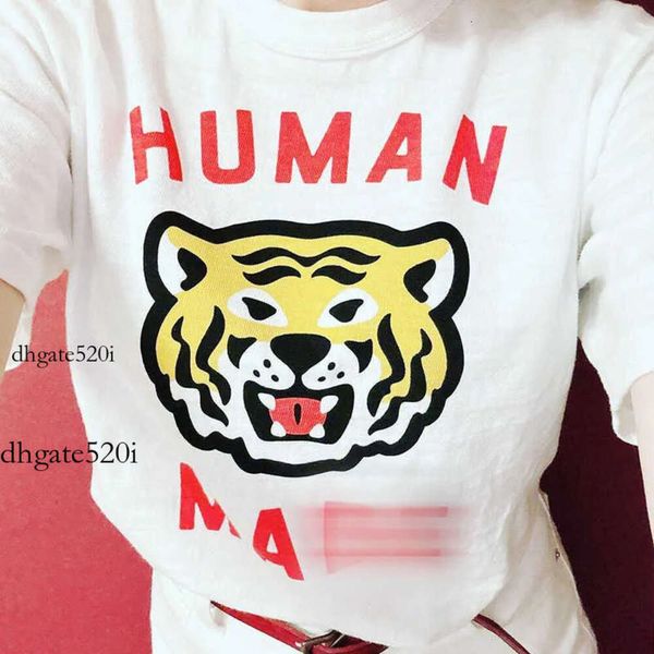 Human Made Shirt Men Designer T Camisetas Humanas Cartoon Tiger Letter Love Impressão fez com que a marca de moda solta t-shirt de manga curta de algodão de bambu solta