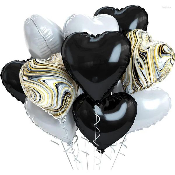 Decoração de festa 10 PCs Balões de coração de papel branco preto 18 polegadas com fita M para decorações de aniversário