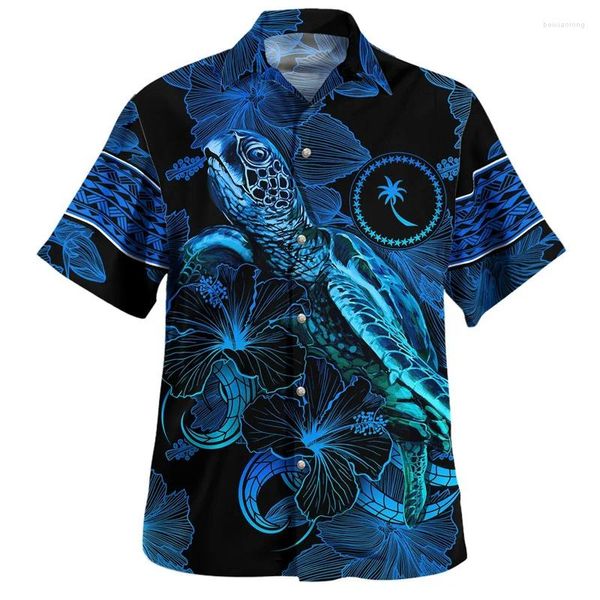 Camisas casuais masculinas verão harajuku 3d impressão chuuk estadual sinalizador emblema trribal brasão de braço de braço short moda tops de moda