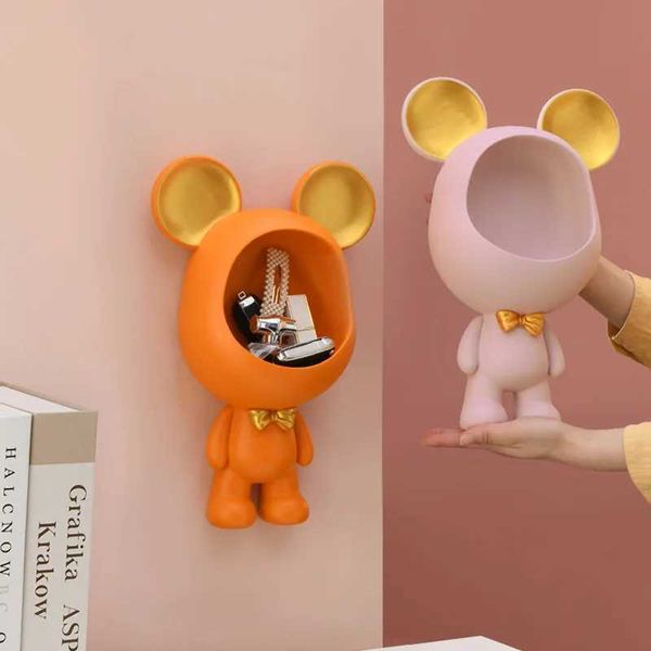 Oggetti decorativi Figurine Nordic Wall Wall Monted Orso Scaffale Muro Snack Fruit Decorazione Resina Decorazione Scultura carina Animal Key Wall Hanging Box T2405