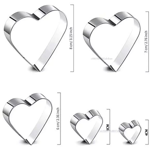 Moldes 5pcs Diy Love Heart Heart Aço inoxidável Cookie Cutter Molde