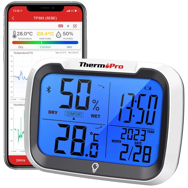 Medidores themoPro tp393b estação meteorológica digital 80m Hygrômetro termômetro sem fio com data para medição de umidade de temperatura