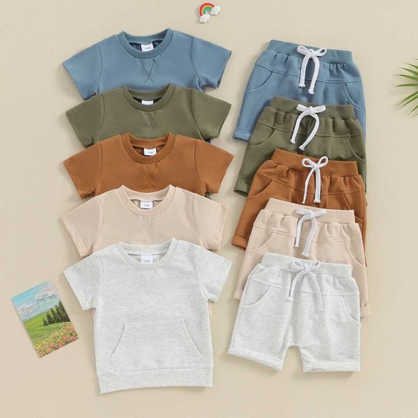 Kleidungsstücke Kinder Baby Jungen Sommer Kurzarm Crew Crew Neck Stick-Shirt und Shorts Set 2-teiliger Outfits Boy H240507