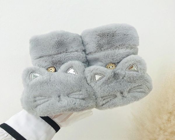 Ujtj Koreaner Katzen Cover Herbst Winter schöner Schüler Plüsch Verdickung warm und Fäustlinge und kalte Proof Plüsch offene Fingerhandschuhe Glo7448620