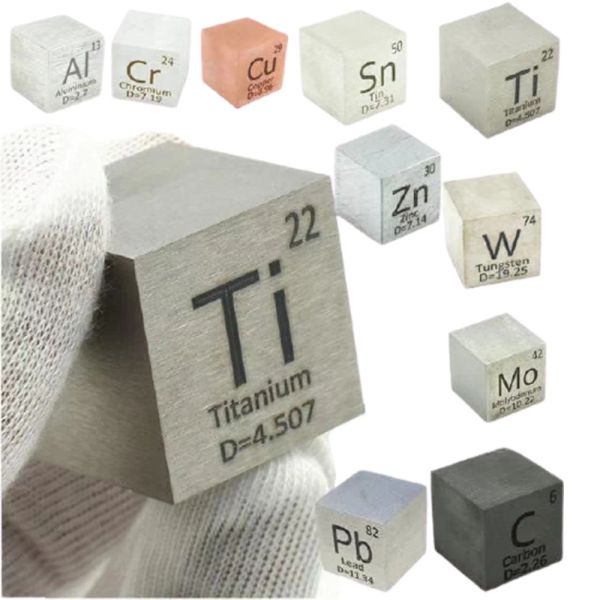 Miniature 1 '' Elemento Tavola periodica Densità Cubo Metal Cubica Cubica 25,4 mm Titanio Zinco Carbone Cavo Bismuth Malibden Tin Chromium Tungsten