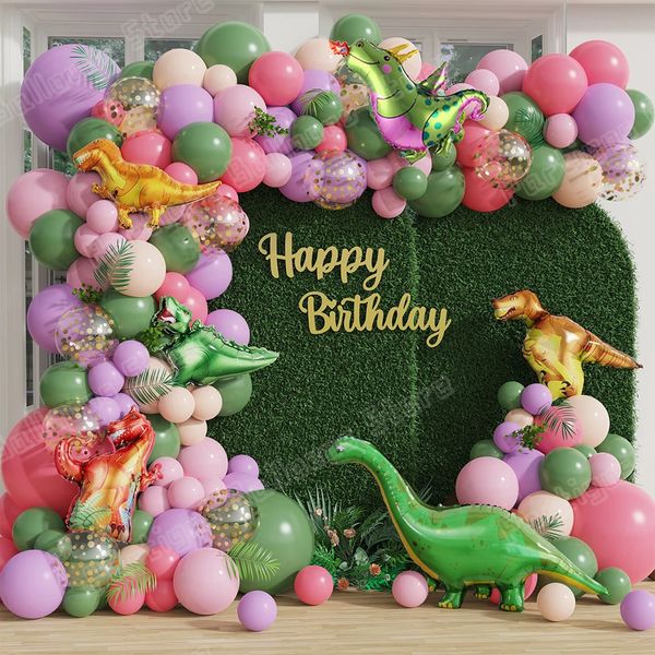 122 pezzi Dinosaur Birthday Party Decoration Arch Garland Jungle Animals Safari Foil Balloons Baby Shower Boy Boy Dino Party Decor 240417