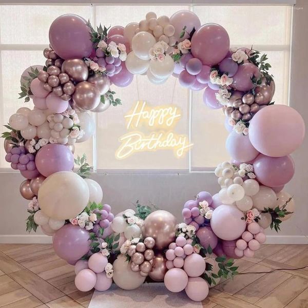 Decoração de festa Purple Balloon Arch White Sand Metal Pastel Garland para material de aniversário de casamento