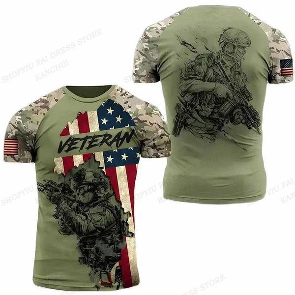 Мужские футболки США Армия США ветерановая футболка Camo 3D Printed Graphic T Riserts Men Fashion Slve Slve футболка на открытом воздухе камуфляжные футболки мужчина T240506