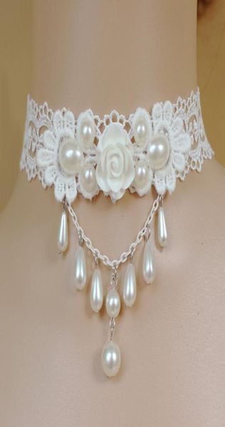 Vintage Fashion Spitzen -Hals -Hals -Faux Pearl Jewelry Halskette für Braut Boho handgefertigte verstellbare Hochzeitszubehör Whole3136939