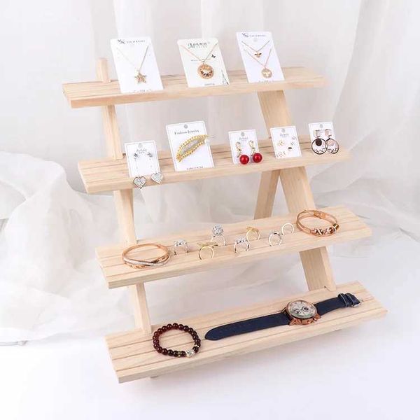 Schmuckständer Holz Desktop Halskette Ring Display Rack mehrschichtige abnehmbare Ohrringkarten-Schmuckarmband kleiner Handwerksaufbewahrung Q240506