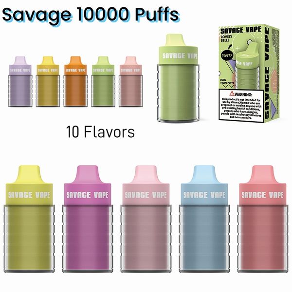 Savage vape e cigarros Puff 5000 10000 25ml Fluxo de ar ajustável Vapes descartáveis E CIG 2% 3% 5% 10 sabores de sabor Preenchimento de dispositivos de carro