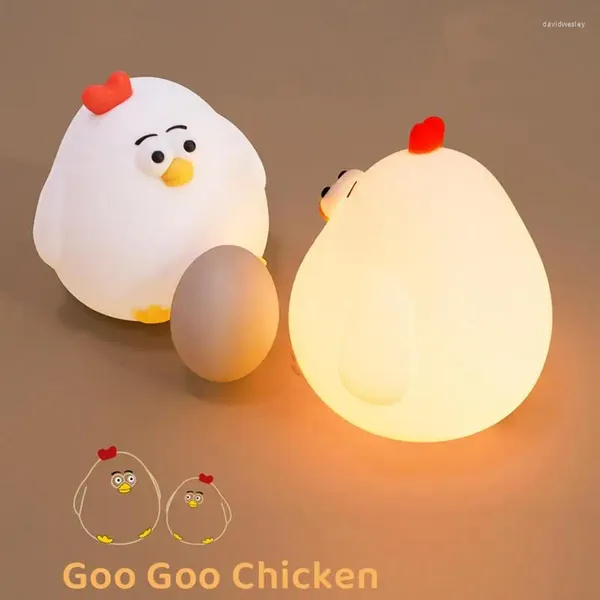 Luzes noturnas Frango fofo Light Rechargable Children Bebê Lâmpada Led Led Lamp Creative Silicone Bedroom Desktop Decor