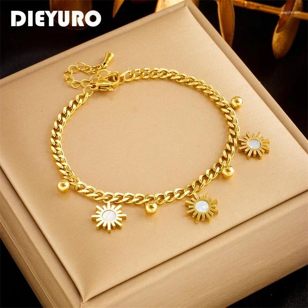 CHARM BRACELETS Dieyuro 316L Paslanmaz Çelik Altın Renkli Boncuklar Güneş Bilezik Kadınlar Moda Bangles solmayan Mücevher Hediyeleri Aksesuarlar