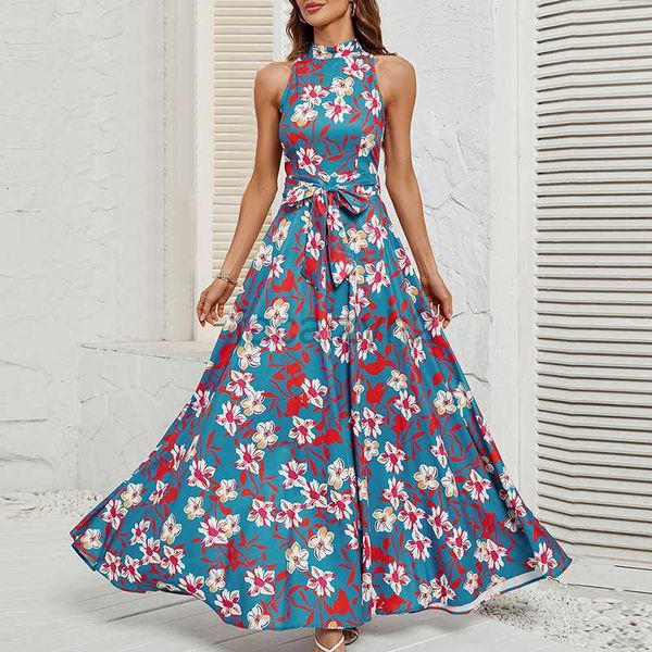 Designer -Kleid 2024 Frauen Sommer neues Kleid mit bedrucktem Halshals und Bund, würzigem Mädchen in Übergröße Kleider