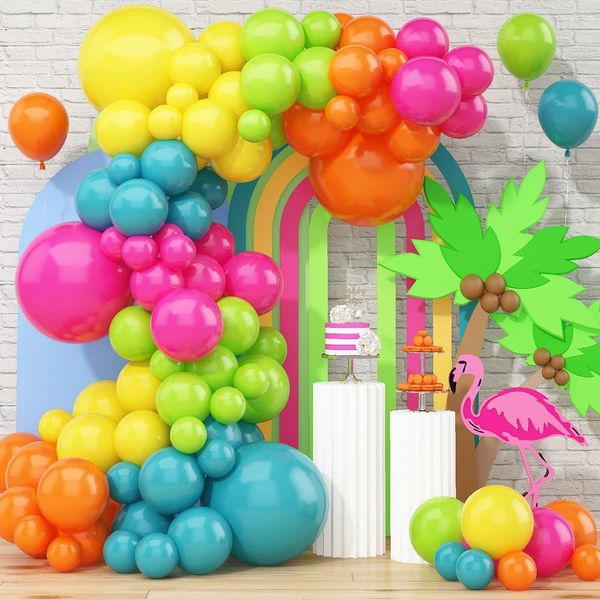 128pcs Pink Lime Green Slate Blue Orange Yellow Latex Rainbow Ballon Girland Erz Kit für Geburtstag Hochzeitsfeier Dekoration 240417
