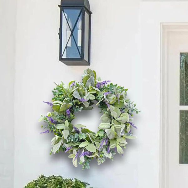 Flores decorativas 40 cm de lavanda artificial eucalipto grinaldas versáteis outono inverno realista para decoração de porta de casa elegante robusta leve