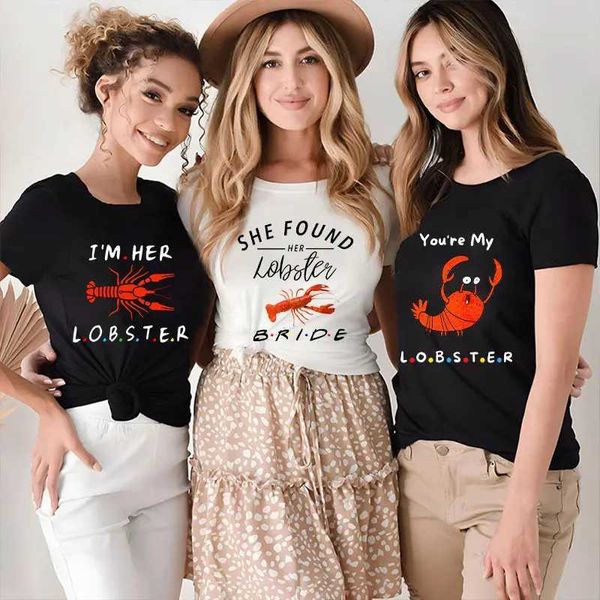 T-shirt maschile ha trovato la sua team di t-shirt di aragosta sposa tops women che abbina coppia di abbigliamento estetico amici nozze gallina gallina ts t240506