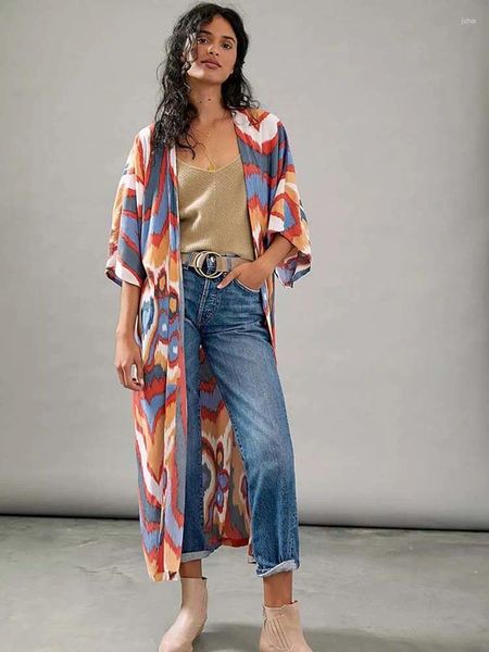 Beach Kimono Bikini Deck -Robe Beachwear Kaftan Long Kleid Badeanzug Print Tunika für Sarong Pareo