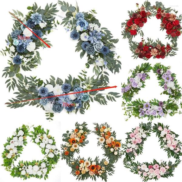 Flores decorativas 3pcs Arco de casamento com fio Falsa Rose Flower Row pendurada em decoração artificial de decoração 3D FAUX Centro