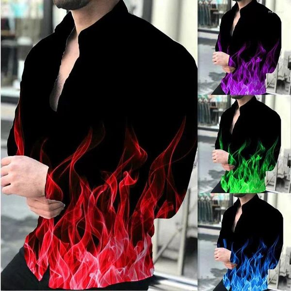 Camicie casual da uomo colletto 3d camicia a fiamma 3d a fiamma barocca a manica lunga