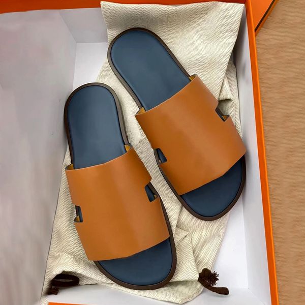 Frau Schieberegler Orange Leder Designer Sandale Sommer Luxus Schuh Tazz Slipper Outdoor Flachferse Sandale Loafer Herren Slide Mule Sunny Lovely Walk Casual Beach Schuhe