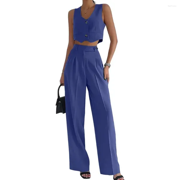 Laufen Sets Frauen bodenlange Weitbeinhosen Stylische Frauenweste Set für Office Wear Crop Top mit hoher Taille gerade weit Beinanzug