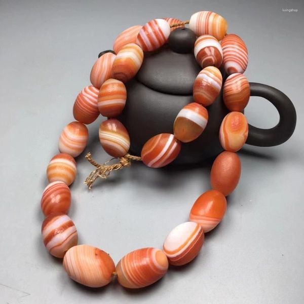 Figurine decorative Nature Agate Gem Necklace sospesa Sardonyx Rosario perle Mala Buddhismo vecchio calcedonio