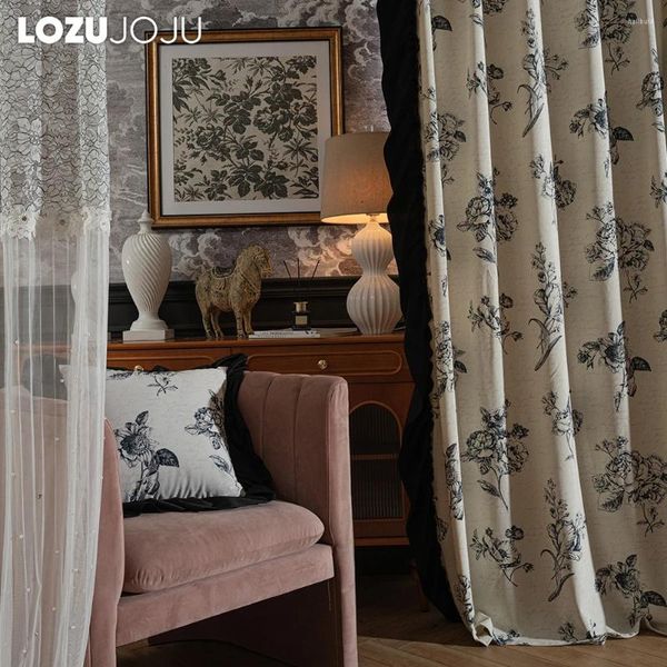 Vorhang Lozujoju Europäischer Stil floral gedruckt mit gekräuselten Spitzenfenster Blindtöne Stickerei Tulle Sheer für Wohnzimmer 1pc