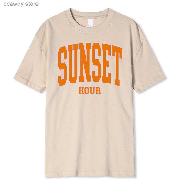 T-shirt maschile Sunset Hour Orange Simp Art Word Stampa uomini Mastichi vestiti o-collo Strt maglietta cotone corto Seves H240507