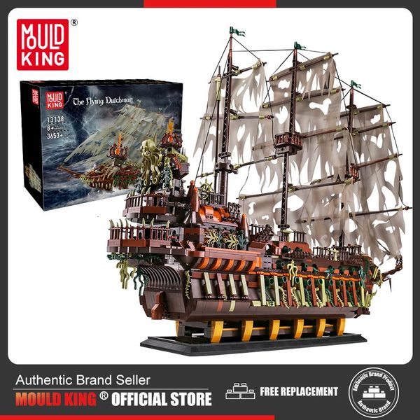 Mold King 13138 Pirata Ship Building Blocks Flying Dutchmans Boat Construction Kit para adultos Informações Bricks Toys Presentes de Natal 240428