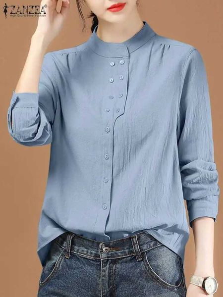 Женские блузкие рубашки Zanzea китайский стиль винтажная блузка 2023 Хлопковая рубашка с длинной клеткой Мода Осенняя Женщины Двойная грудь