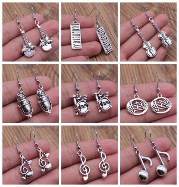 Charm Musical Schmuckohrringe Musical Note Mikrofon -Trommelgitarre Violine -Form Dangle Drop Ohrringe für Mädchen Frauen 7132490