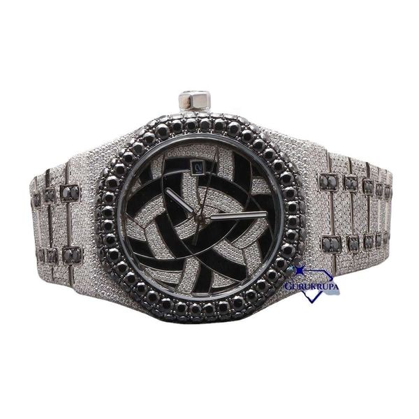 Latt Digined Lab, выращенные вокруг блестящего вырезания VVS Clarity Diamond Iced Out Distered Настройка Dial Watch для мужчин