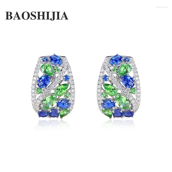 Brincos de garanhão baoshijia 18k Gold Sapphire Tsavorite Diamond Jóias Finas Brilhante Antique FatanStic