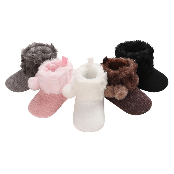 Stiefel Kleinkind Babyschuhe, Feste Farbe Antislip Vorkaker Baumwollstiefel Fuzzy -Kugeln Schuhe für Kinder, Pink/Weiß/Grau/Schwarz/Braun