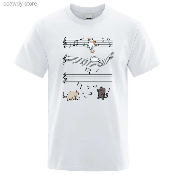 T-shirt maschile Kopie von Musical Cats Note MA vestiti hip hop oversize da uomo in oversize da uomo cotone cotone sciolto a strt maglietta H240507