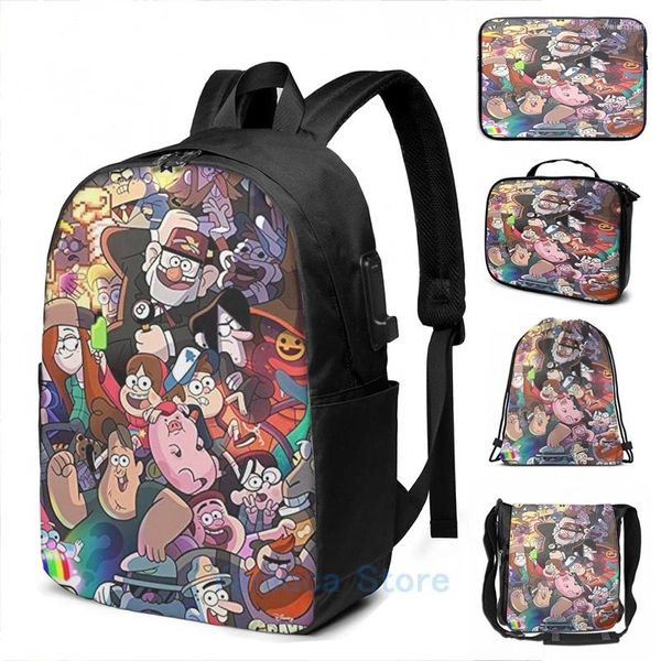 Rucksack lustiges grafisches Print Schwerkraft fals - USB -Ladung Männer Schultaschen Frauen Bag Travel Laptop