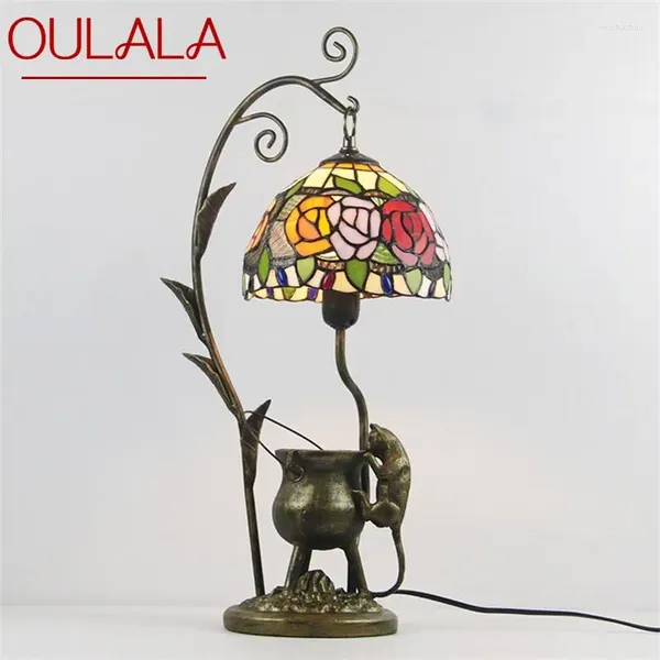Masa lambaları Oulala Tiffany Cam Işık LED Yaratıcı Reçine Başucu Masa Lambası Çiçek Şekli Ev Oturma Odası Yatak Odası