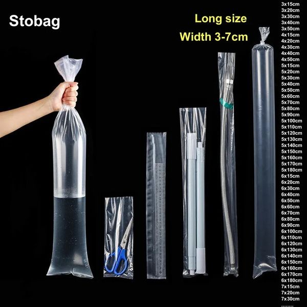 STOBAG Long transparente PE Plástico Top aberto Bolsas planas limpas pequenas impermeáveis ​​à prova de poeira vestidos de presente para pacote de comida 240426